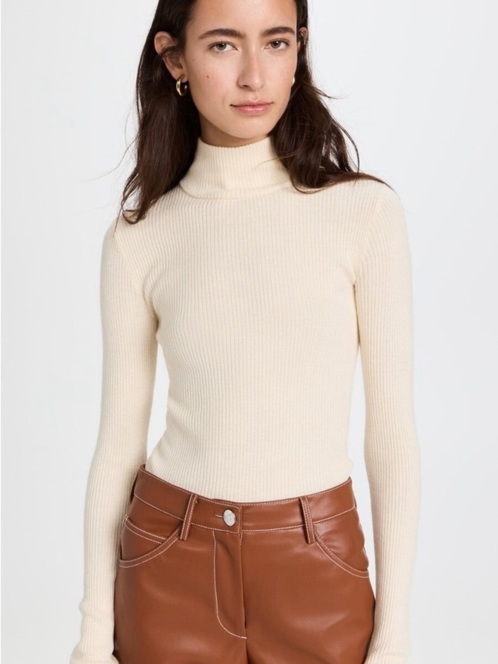 AYR Sweet Cream Visionary Wool Blend Ribbed Mock Neck Sweater Large